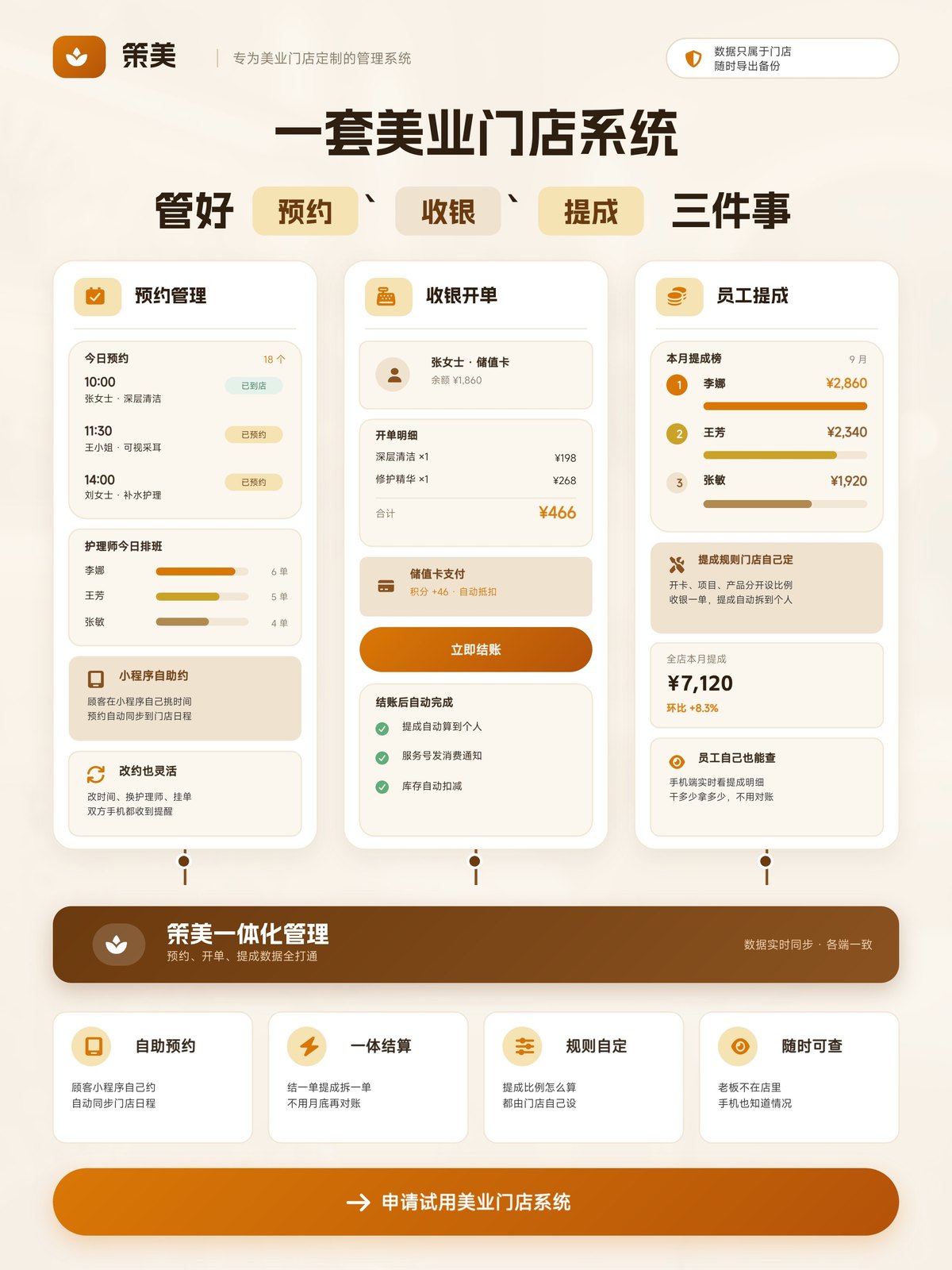 策美会员管理系统：预约、收银、提成一体化管理